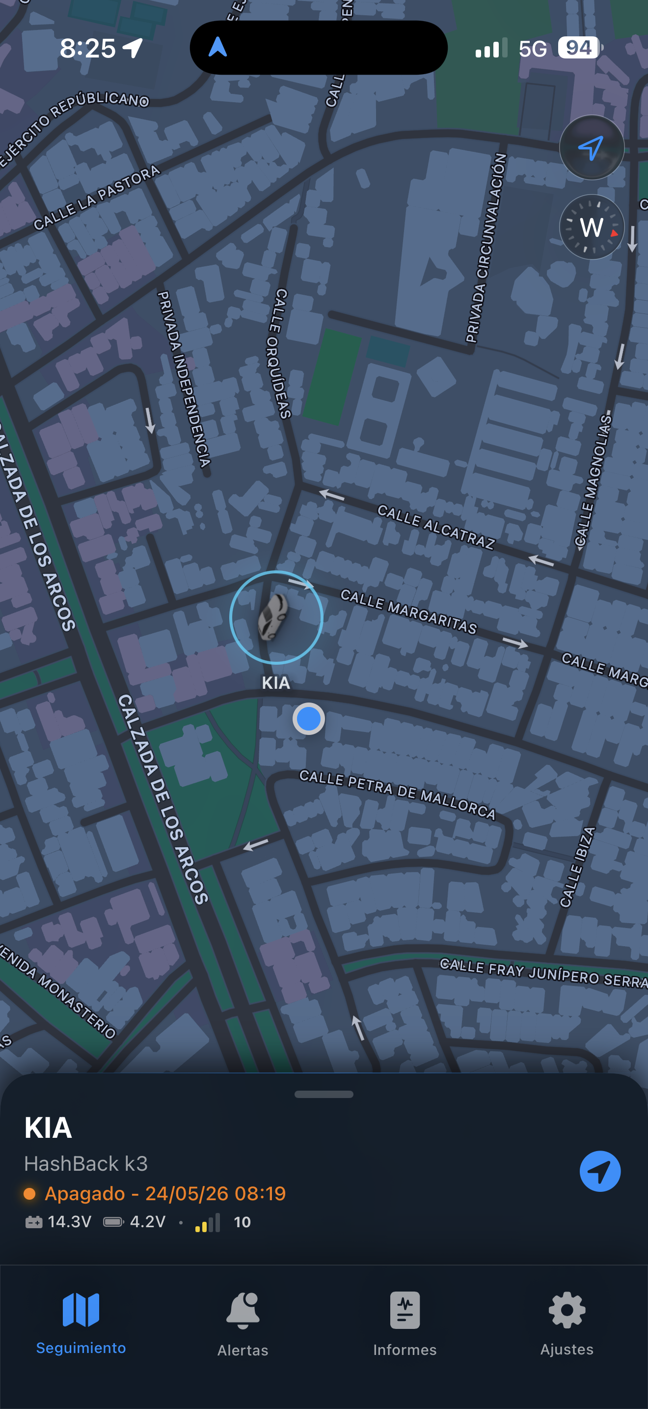 Rastreo en vivo — mapa con pin del vehículo KIA
