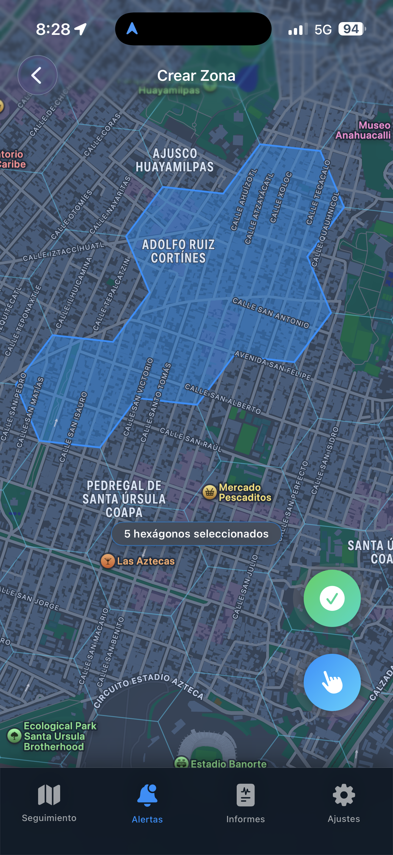Crear Zona — geocercas hexagonales de precisión